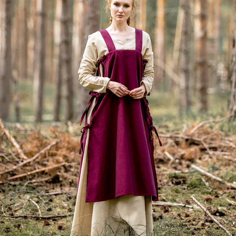 Red, Hand Embroidered Apron Overdress | Viking / Medieval Over Dress Red / Burgundy / S/M Red, Hand Embroidered Apron Overdress | Viking / Medieval Over Dress Red / Burgundy / S/M