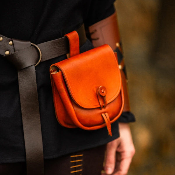 Reddish Brown Medieval Belt Bag - Leather