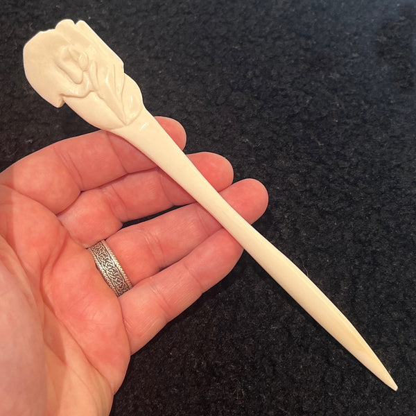 Rose Flower Hairstick - Bone