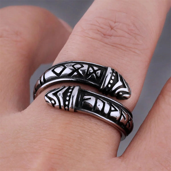 Jormungandr and Runes Ring - Stainless Steel