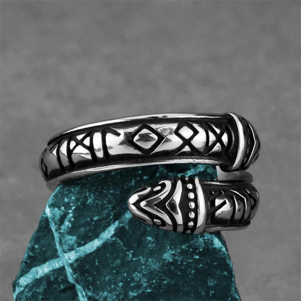 Jormungandr and Runes Ring - Stainless Steel