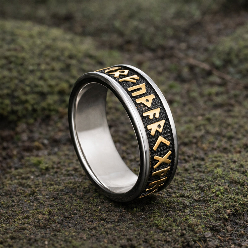 Silver and Gold Runes Ring - Stainless Steel