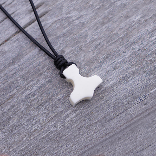 Small Handmade Mjolnir Necklace - Bone