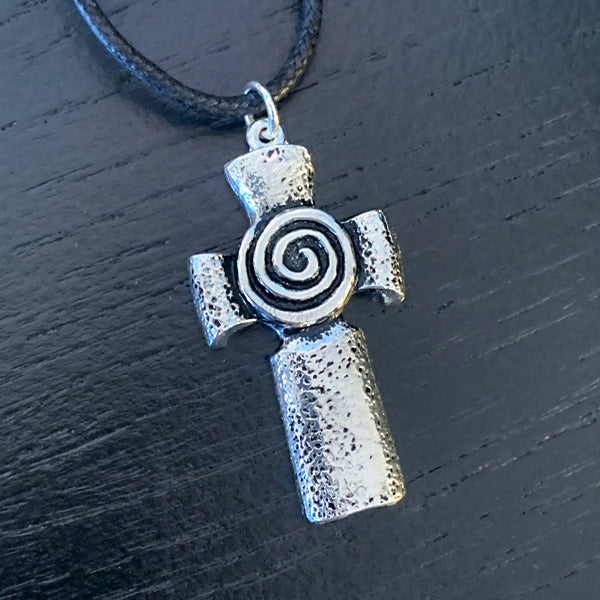 Spiral Celtic Cross Necklace - Pewter