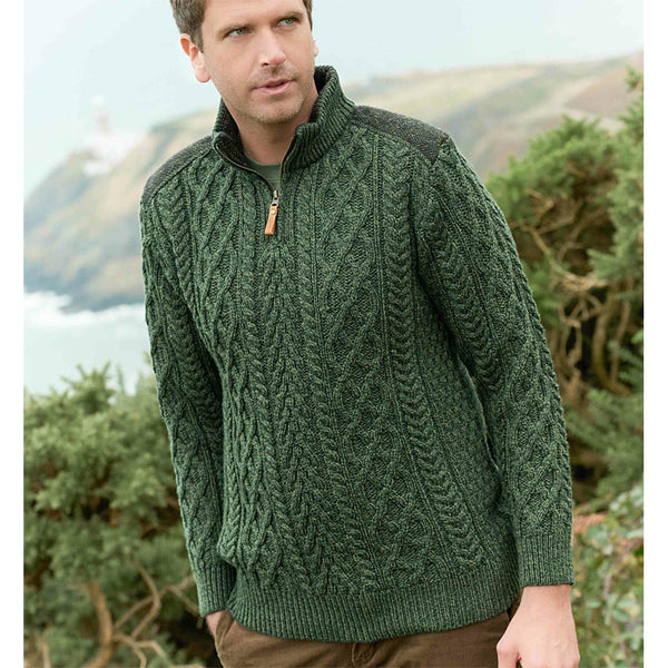 Irish Half Zip Sweater w/ Tweed Patch