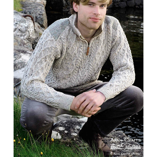 Irish Half Zip Sweater w/ Tweed Patch