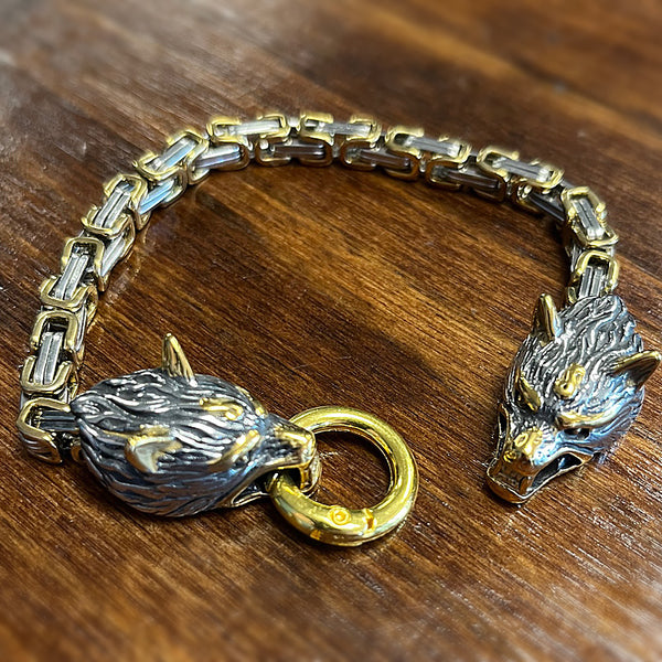 Odin's Wolves Bracelet - Silver & Gold