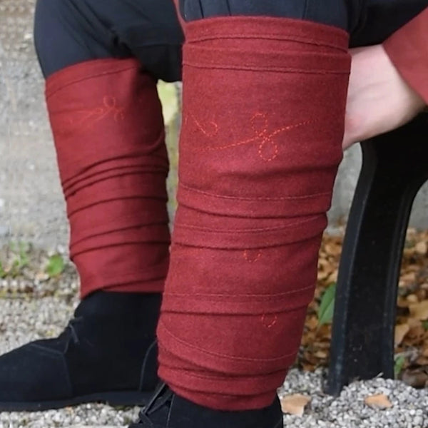 Red Embroidered Leg Wraps - Wool