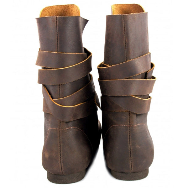 Brown Leather 'Strap Wrap' Viking / Medieval Boots Calf Height Sons