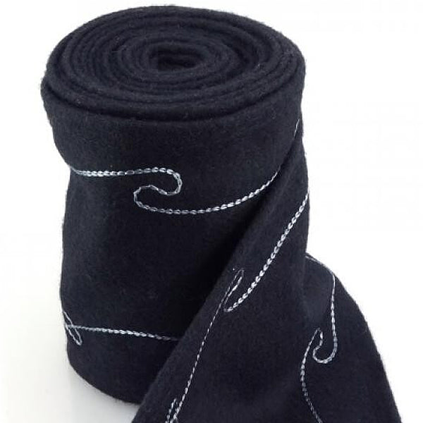 Black Embroidered Leg Wraps - Wool