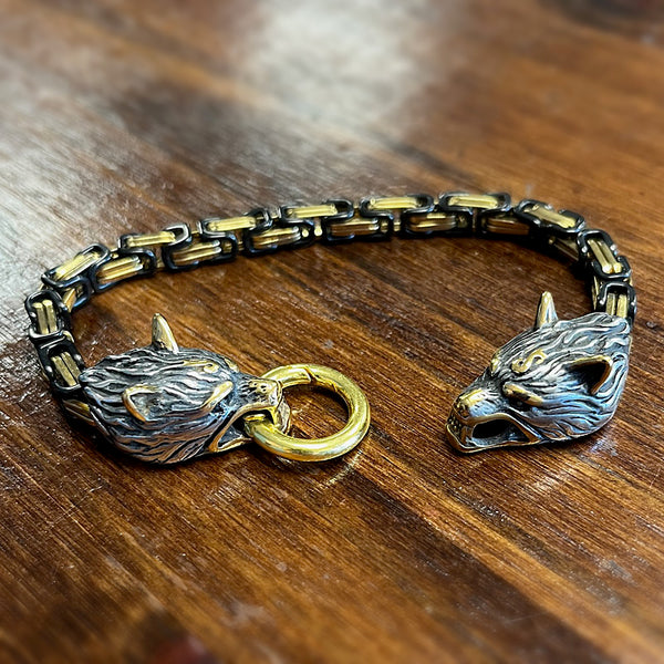 Odin's Wolves Bracelet - Silver & Gold & Black