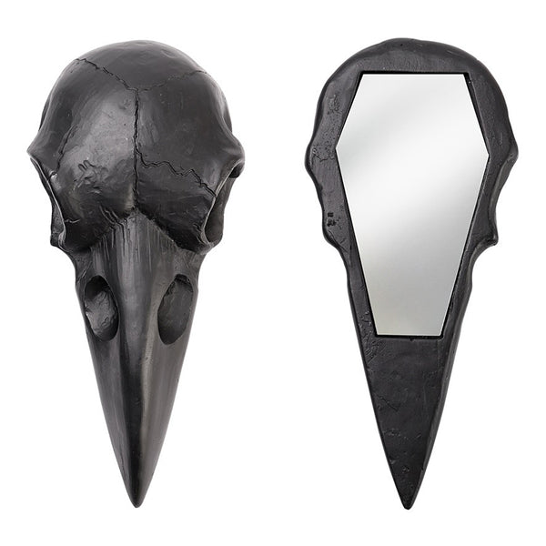 Raven Skull Hand Mirror - Black