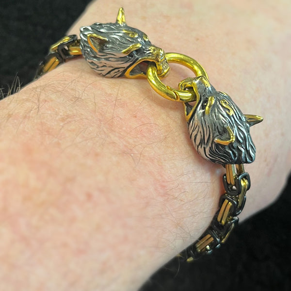 Odin's Wolves Bracelet - Silver & Gold & Black