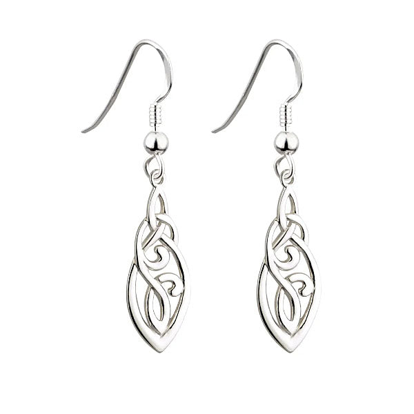 Long Trinity Knot Celtic Drop Earrings - Sterling Silver