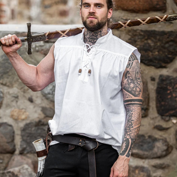 White Sleeveless Medieval Shirt - Cotton