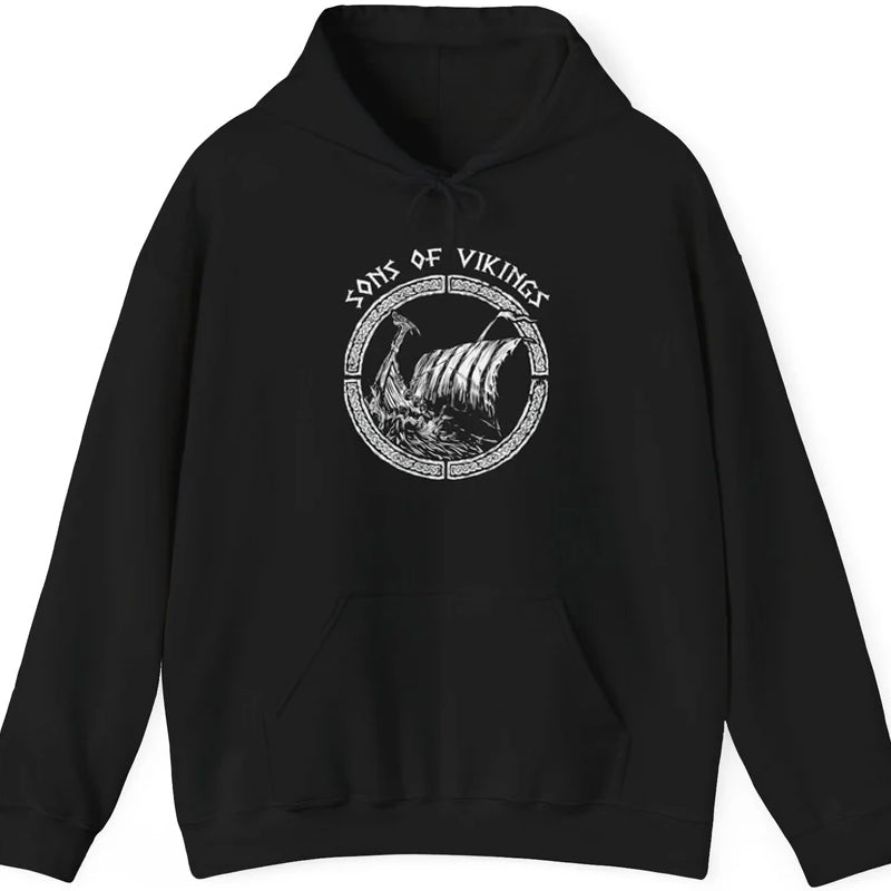 thumbnail image 2 of Viking Ship Lineart Hoodie For Men - Black/Navy Pullover By Neverless 2 of 5