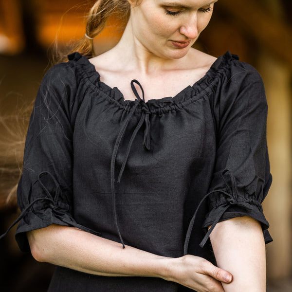 Black Short Sleeve Medieval Dress - Cotton