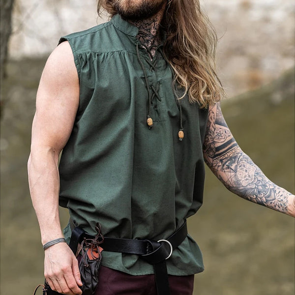 Green Sleeveless Medieval Shirt - Cotton