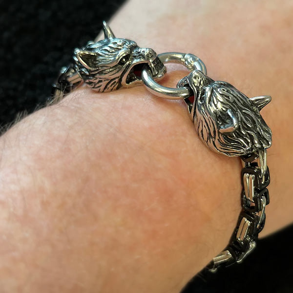 Odin's Wolves Bracelet - Silver & Black