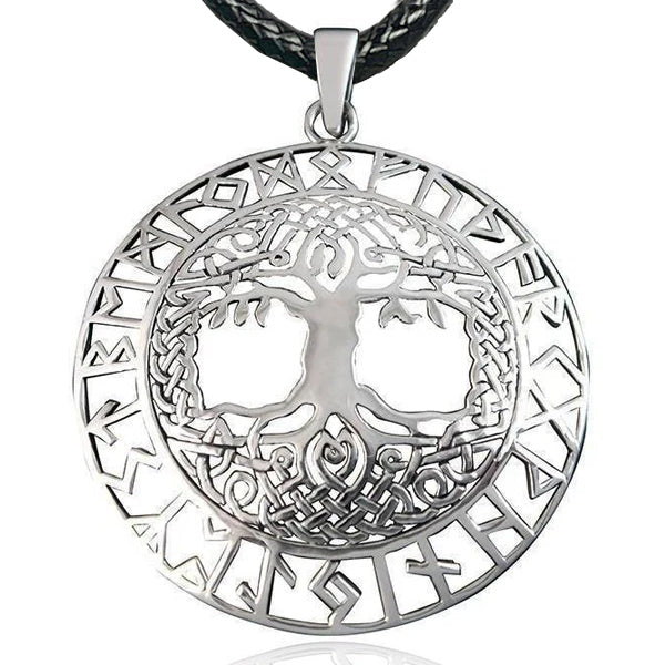 Tree of Life with Norse Runes Pendant - Sterling Silver