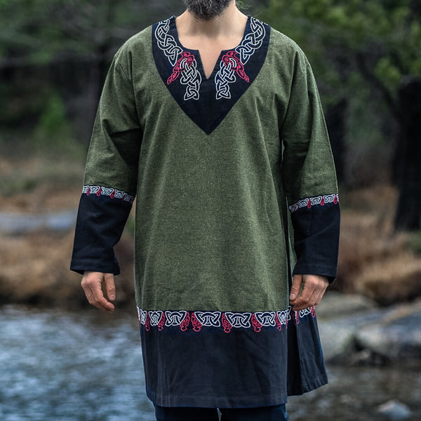 Green and Black Tunic w/ Embroidery - Cotton