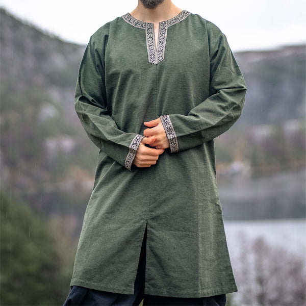 Green Long Sleeve Tunic w/ Trim - Cotton