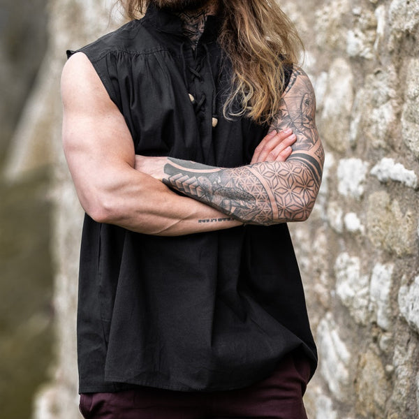 Black Sleeveless Medieval Shirt - Cotton