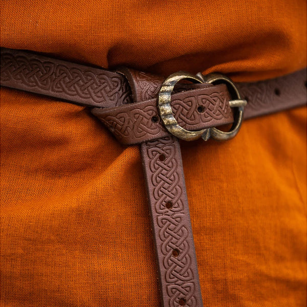 Thin Brown Embossed Belt w/ Brass Buckle