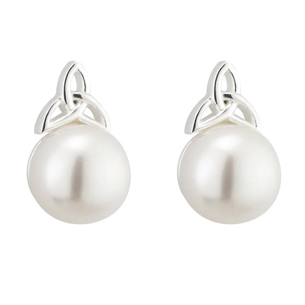 Trinity Knot and Pearl Stud Earrings - Sterling Silver