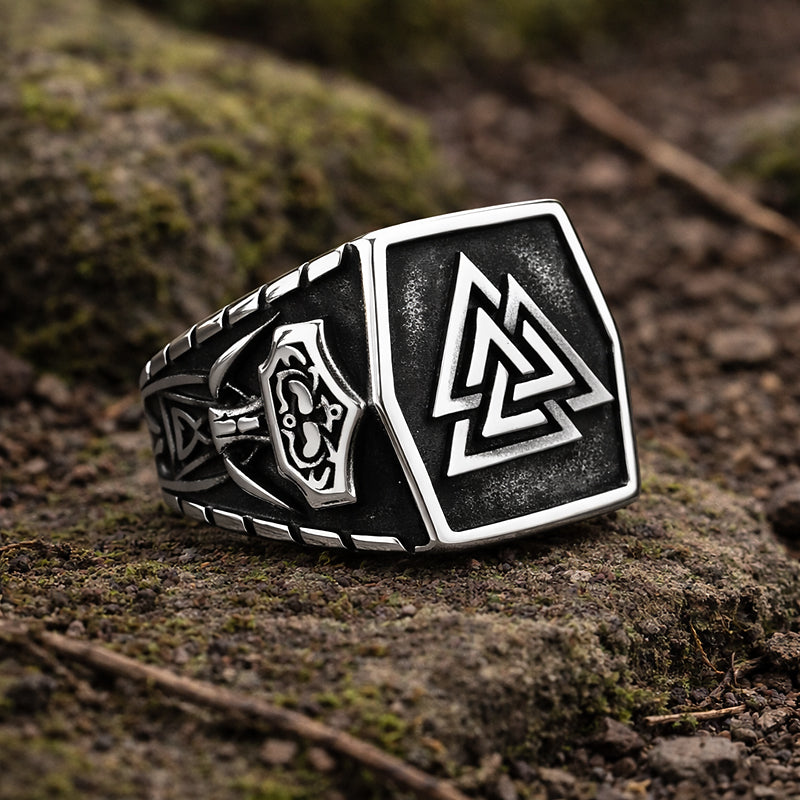 Valknut and Mjolnir Ring - Stainless Steel