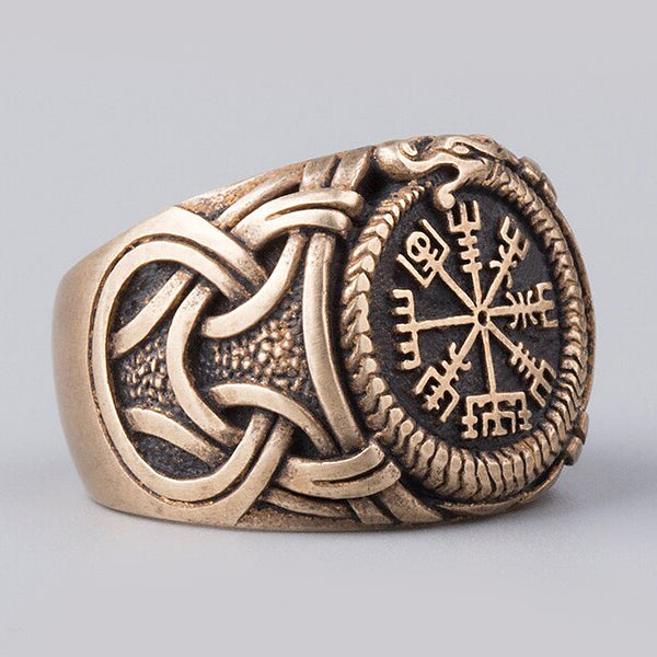Vegvisir & Jormungandr Ring - Bronze