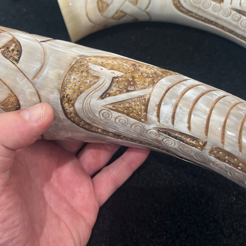 Hand Carved Viking Ship Drinking Horn