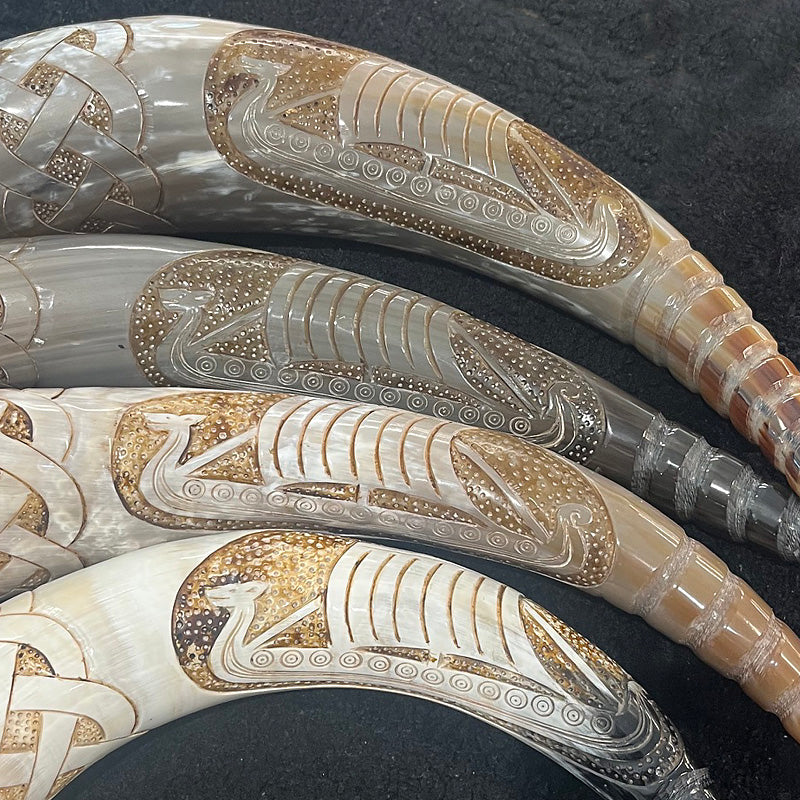 Hand Carved Viking Ship Drinking Horn