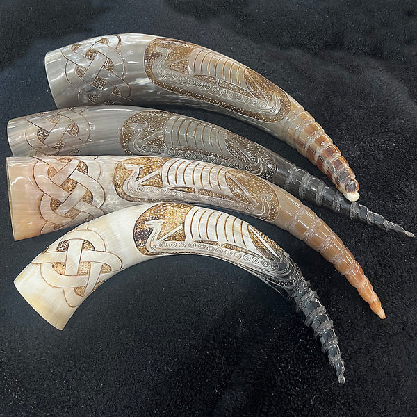 Hand Carved Viking Ship Drinking Horn