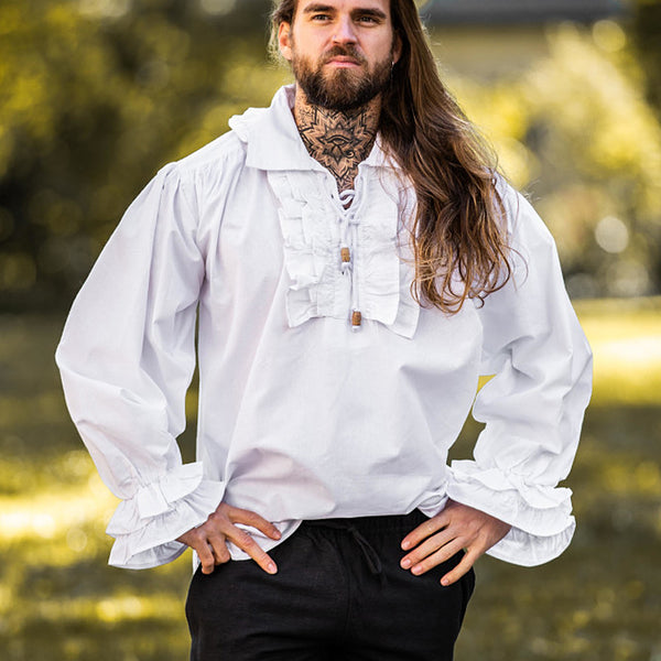 White Frilled Pirate Shirt - Cotton