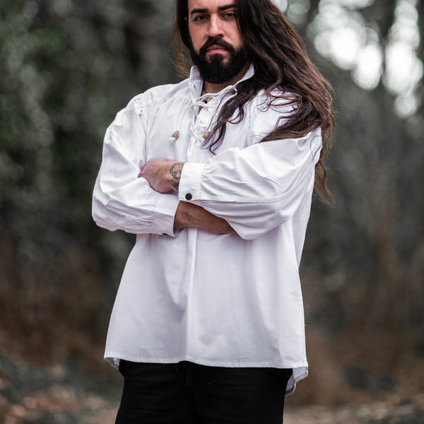 White Long Sleeved Medieval Shirt - Soft Cotton