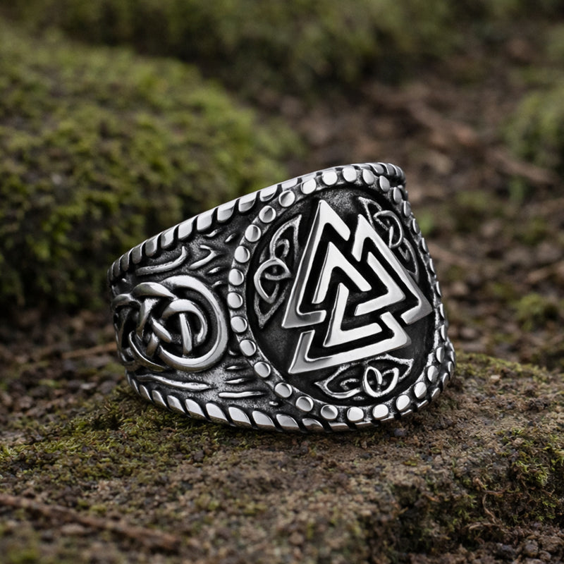 Wide Valknut Ring - Stainless Steel