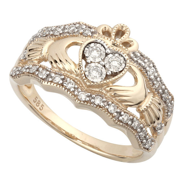 14k Gold and Diamonds Claddagh Ring