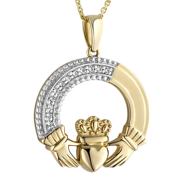 14k Gold & Diamonds Claddagh Necklace