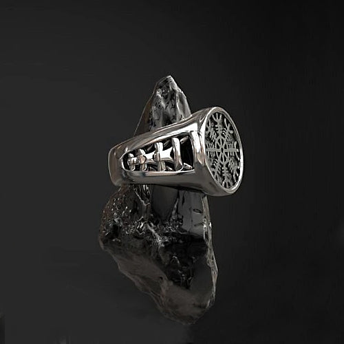 Heavy Helm of Awe Ring - Sterling Silver