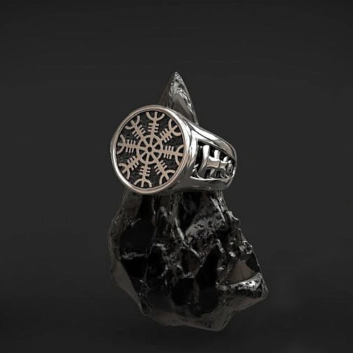 Heavy Helm of Awe Ring - Sterling Silver