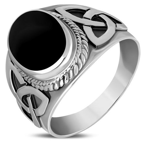Black Onyx Triquetra Ring - Sterling Silver