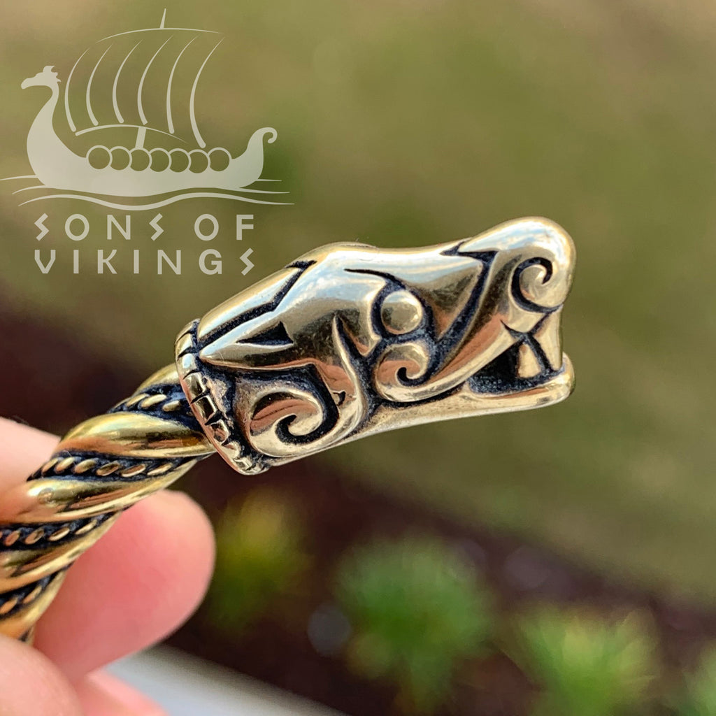 Viking Bracelet - Solid Brass  Fenrir Wolf Heads Arm Ring – Sons of Vikings