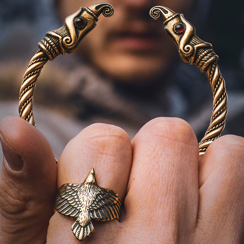 Vikings and Sons Muninn Bracelet - Viking Ring Arm Bronze Solid of | Huginn Raven –