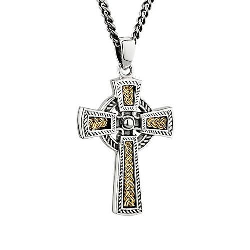 Celtic Cross Necklace - Silver & 10k Gold