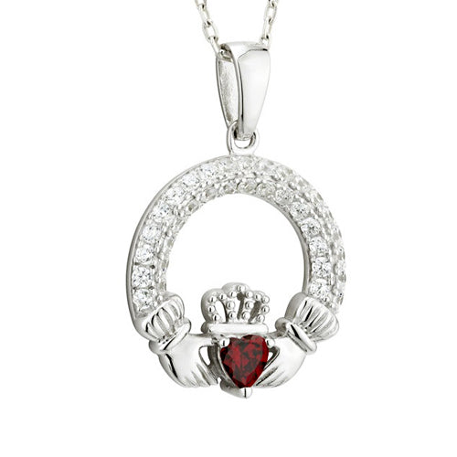 Claddagh Necklace - Sterling Silver with Birth Stone
