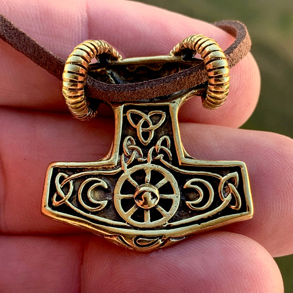 Gold Colored Thor's Hammer w/ Goat Head