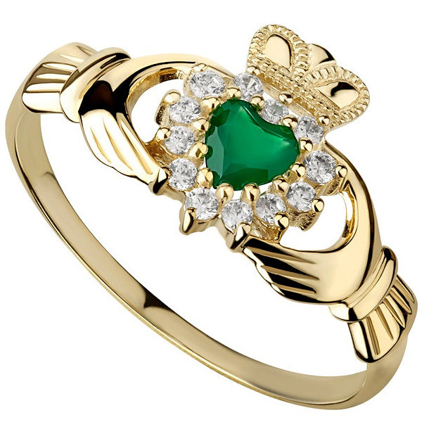 10k Gold Claddagh Ring w/ Agate Heart