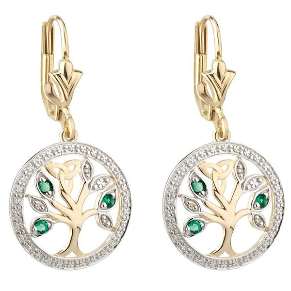 14k Gold, Diamonds & Emeralds Tree of Life Earrings