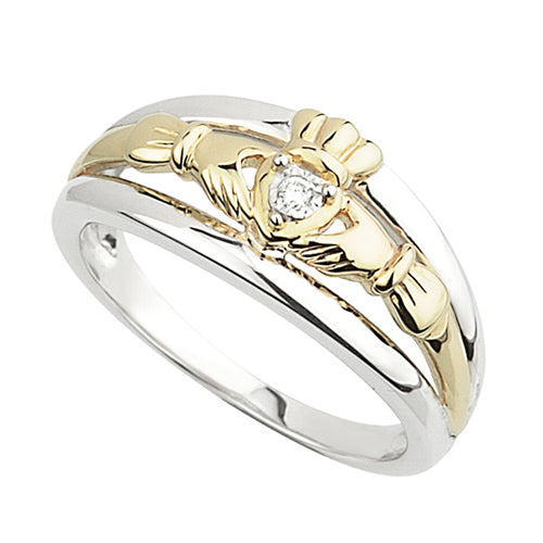 Gold, Silver & Diamond Claddagh Ring